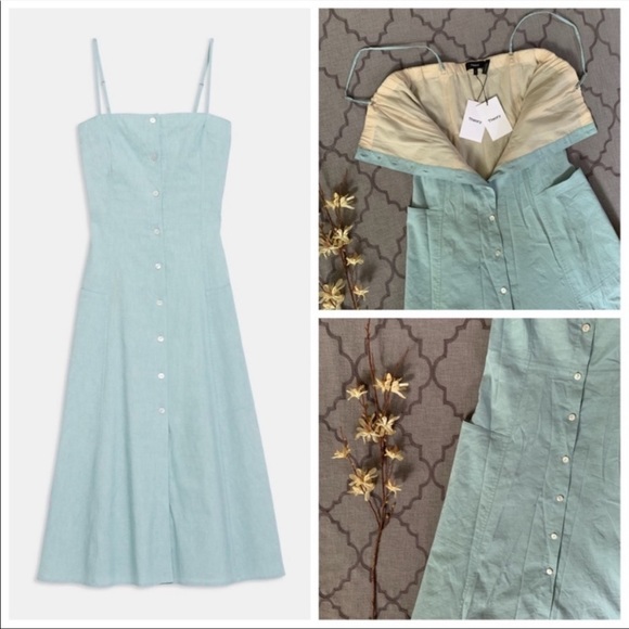 NWT-Theory Chic, Classic Beauty Wardrobe Staple! Sky Blue Button Front Day Dress - Picture 10 of 16